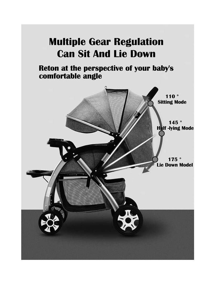 عربة أطفال قابلة للطي قابلة للتعديل ، سرير قابل للتحويل ، عربة أطفال صغيرة الحجم ، عربة أطفال بمقعد رمادي - Image 3