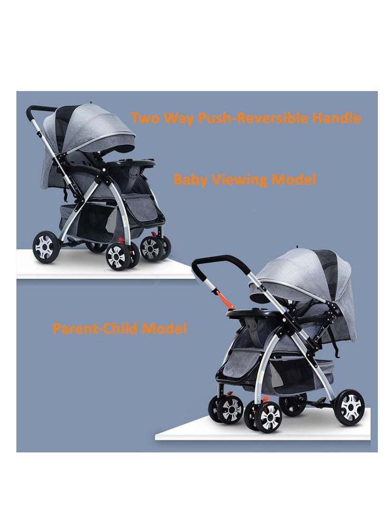 عربة أطفال قابلة للطي قابلة للتعديل ، سرير قابل للتحويل ، عربة أطفال صغيرة الحجم ، عربة أطفال بمقعد رمادي - Image 5