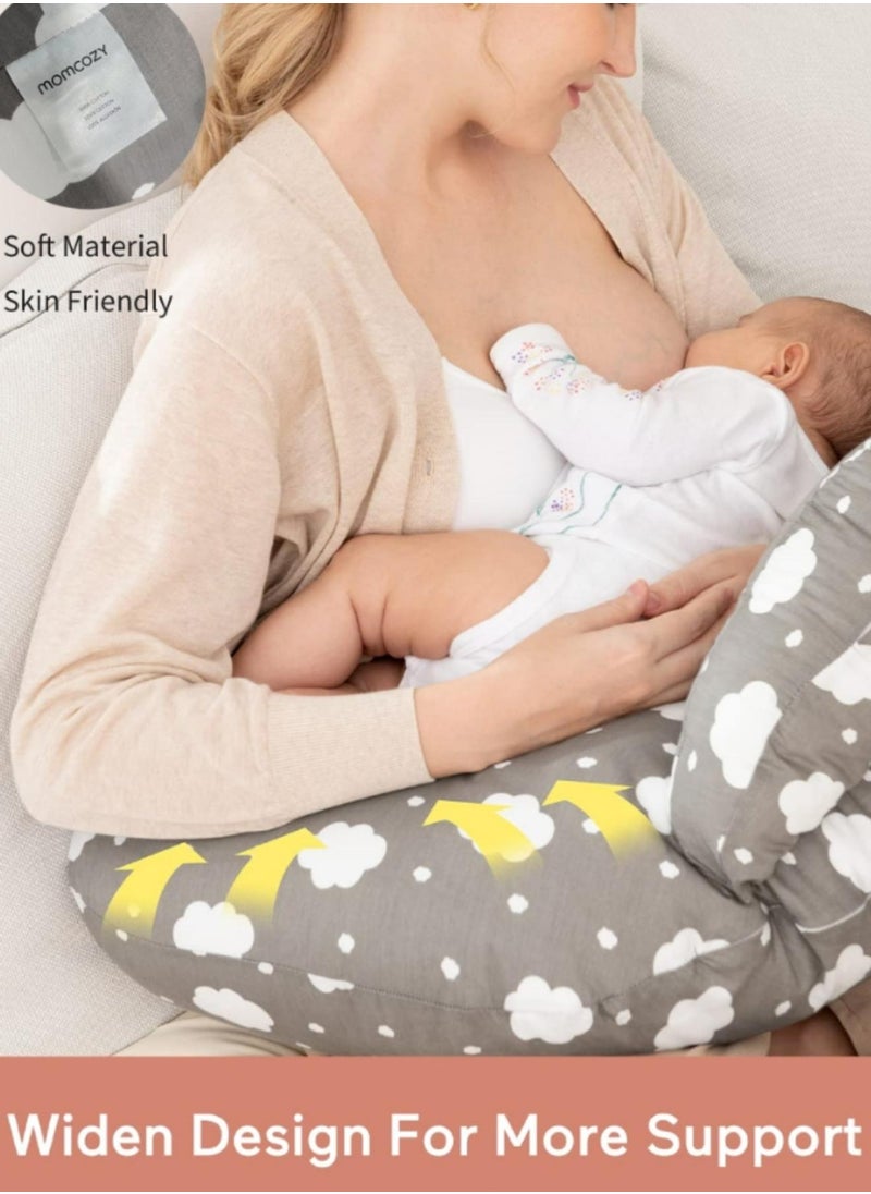 Momcozy وسادة الرضاعة للرضاعة الطبيعية، وسائد الرضاعة الطبيعية الأصلية ذات الحجم الكبير لمزيد من الدعم للأم والطفل، مع حزام خصر قابل للتعديل وغطاء قطني قابل للإزالة  - Image 4