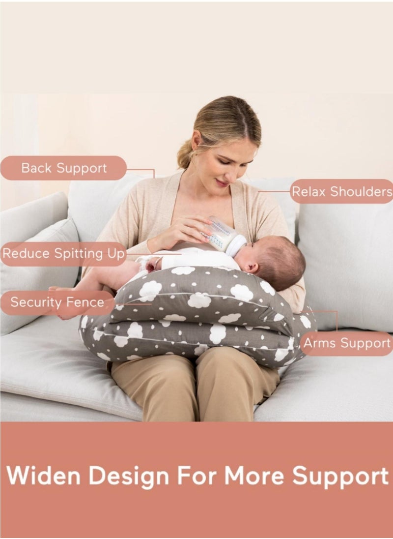 Momcozy وسادة الرضاعة للرضاعة الطبيعية، وسائد الرضاعة الطبيعية الأصلية ذات الحجم الكبير لمزيد من الدعم للأم والطفل، مع حزام خصر قابل للتعديل وغطاء قطني قابل للإزالة  - Image 2