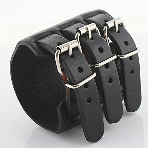 EVER FAITH 3 Layer Wide Belt Synthetic Leather Men Wristband Black Bracelet Unisex Couple - Image 4
