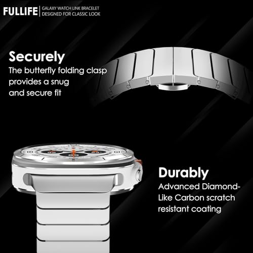 FULLIFE 24mm Wide Metal Bands Compatible with Samsung Galaxy Watch Ultra Bands 47mm Accessories for Men Women, Stainless Steel Link Folding Clasp No Gap Strap for Galaxy Watch 7 Ultra(47mm, Silver) - Image 3