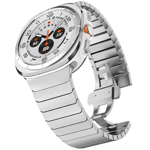FULLIFE 24mm Wide Metal Bands Compatible with Samsung Galaxy Watch Ultra Bands 47mm Accessories for Men Women, Stainless Steel Link Folding Clasp No Gap Strap for Galaxy Watch 7 Ultra(47mm, Silver) - Image 1