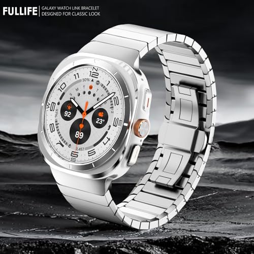 FULLIFE 24mm Wide Metal Bands Compatible with Samsung Galaxy Watch Ultra Bands 47mm Accessories for Men Women, Stainless Steel Link Folding Clasp No Gap Strap for Galaxy Watch 7 Ultra(47mm, Silver) - Image 4