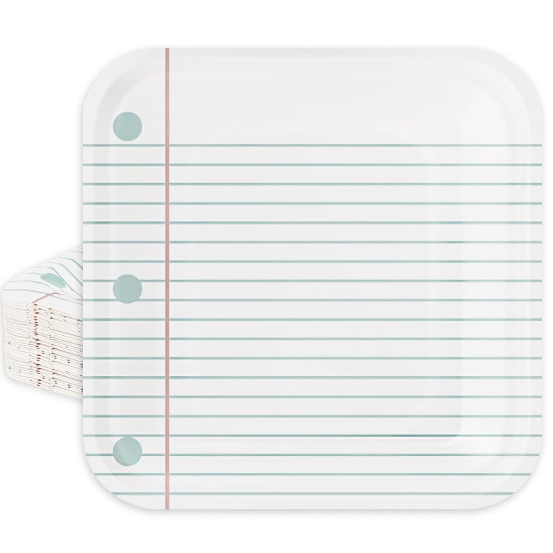 Whaline 40Pcs Back to School Notebook Paper Plates First Day of School Disposable Plates Preschool Graduate plates Square Decorative Plates for Graduation Kindergarten Party Supplies Table Decor  9 in - Image 1