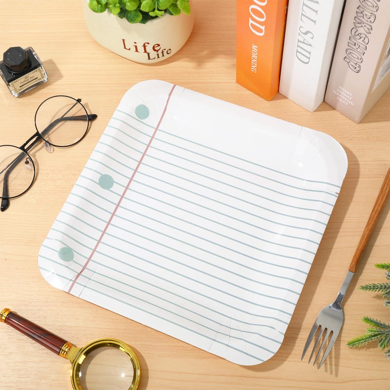 Whaline 40Pcs Back to School Notebook Paper Plates First Day of School Disposable Plates Preschool Graduate plates Square Decorative Plates for Graduation Kindergarten Party Supplies Table Decor  9 in - Image 3