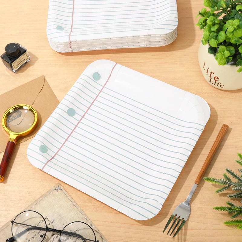 Whaline 40Pcs Back to School Notebook Paper Plates First Day of School Disposable Plates Preschool Graduate plates Square Decorative Plates for Graduation Kindergarten Party Supplies Table Decor  9 in - Image 4