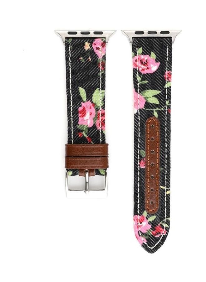 HuHa Denim Flower Pattern Genuine Watch Strap Black - Image 1
