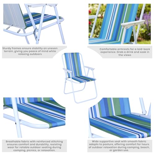 ORILEY Folding Beach Chair with Arm Rest Portable Lightweight Rainbow Stripped Foldable Fishing Chairs for Travelling Picnic & Outdoor Camping Hiking (Medium, Blue and Green Stripe) - Image 3