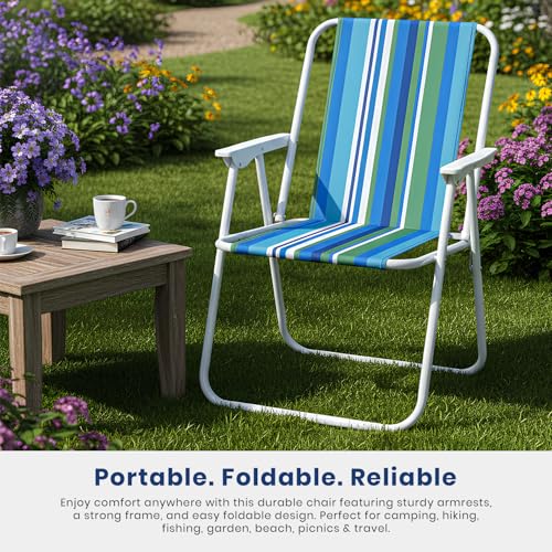 ORILEY Folding Beach Chair with Arm Rest Portable Lightweight Rainbow Stripped Foldable Fishing Chairs for Travelling Picnic & Outdoor Camping Hiking (Medium, Blue and Green Stripe) - Image 4