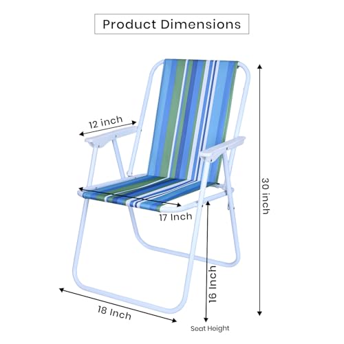 ORILEY Folding Beach Chair with Arm Rest Portable Lightweight Rainbow Stripped Foldable Fishing Chairs for Travelling Picnic & Outdoor Camping Hiking (Medium, Blue and Green Stripe) - Image 2