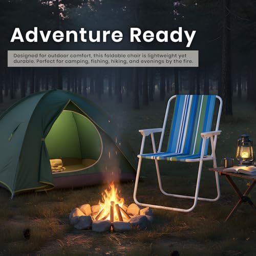 ORILEY Folding Beach Chair with Arm Rest Portable Lightweight Rainbow Stripped Foldable Fishing Chairs for Travelling Picnic & Outdoor Camping Hiking (Medium, Blue and Green Stripe) - Image 5