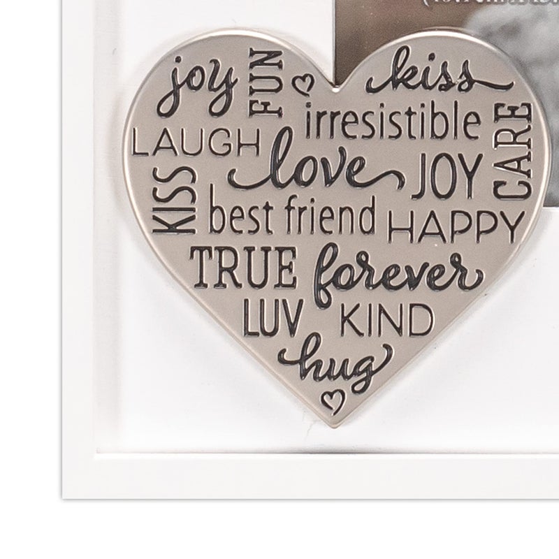 Malden International Designs 4x6 I Love Us Picture Frame Raised White Outer MDF Wood Moulding White Wood Grain Finish Mat With Gray Screenprinted Text Silver Finish Metal Heart Attachment - Image 3