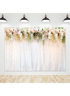 Wedding Flowers Backdrop Bridal Floral Wall Backdrop Fabric Polyester Pink White Gauze Rose Photography Background Reception Ceremony 7Wx5H Feet Decoration Props Party Photo Shoot Backdrop