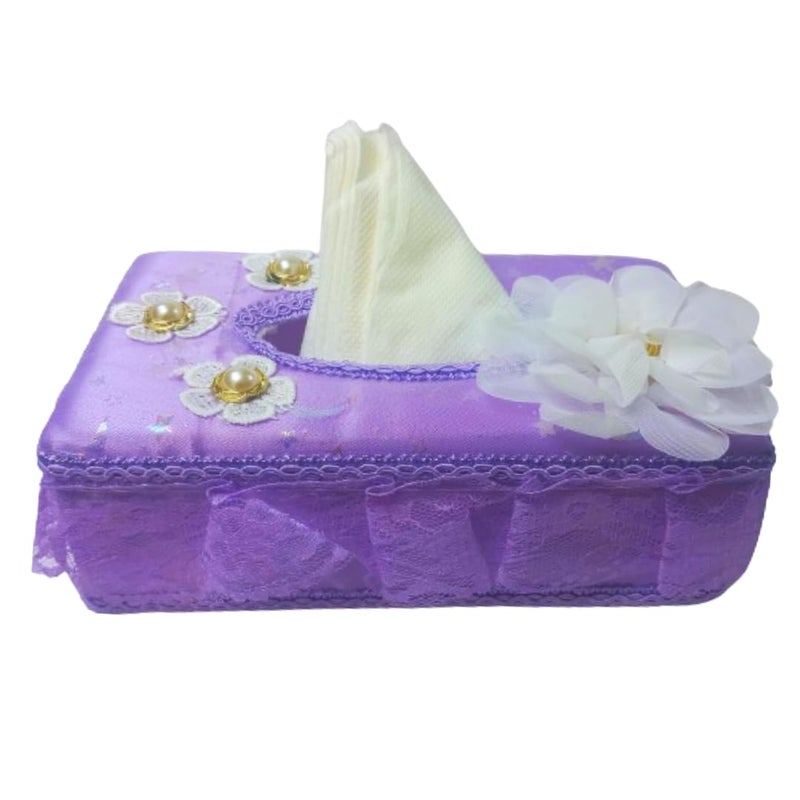 Radiant Sky Tissue Paper Box Holder/Napkin Holder case with Luxurious Fabric Floral Design Home/Office/Car décor (1 Box, Purple, 23x8x12 cm) (Purple) - Image 1