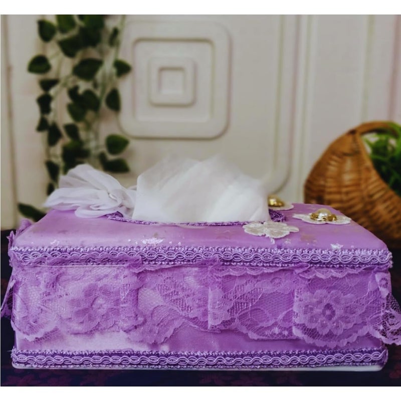 Radiant Sky Tissue Paper Box Holder/Napkin Holder case with Luxurious Fabric Floral Design Home/Office/Car décor (1 Box, Purple, 23x8x12 cm) (Purple) - Image 2