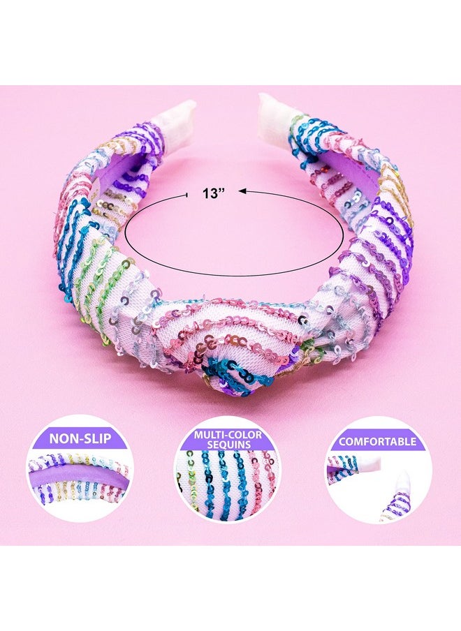FROG SAC Knot Headband For Girls Knotted Hair Bands For Kids Sparkly Girl Hair Accessories (Whitesequin)  - Image 5
