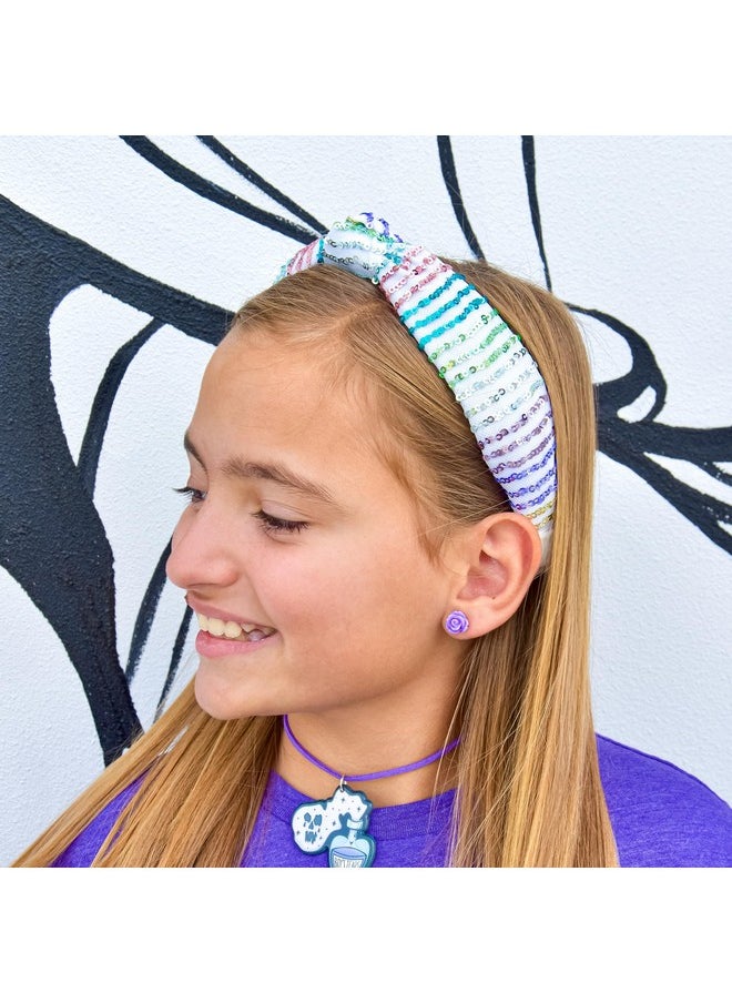 FROG SAC Knot Headband For Girls Knotted Hair Bands For Kids Sparkly Girl Hair Accessories (Whitesequin)  - Image 3