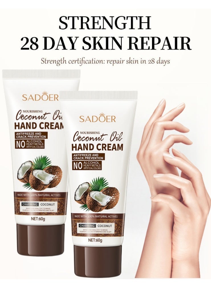 SADOER 2-PACKS Coconut Oil Hand Cream,Nourishing Whitening Moisturizing Skin Care Cream, Fast Absorbing Anti Ageing Hand Cream 60g*2 - Image 1