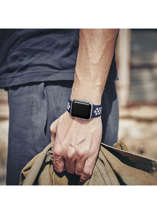 Sport Strap Compatible with Apple Watch Strab 42mm 44mm 45mm 46mm 49mm, Breathable Silicone Double Hole Snap Band for iWatch Strap Ultra 2 SE Series 10 9 8 7 6 5 4 3 2 1 - Image 3