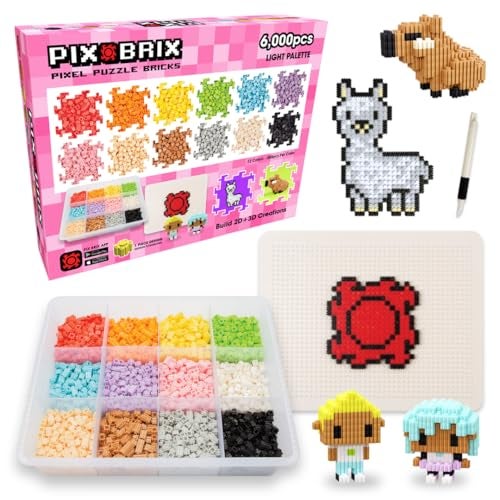 Pix Brix Pixel Art kit Puzzle Bricks  6000 Piece Pixel Art Container 12 Color Light Palette  Interlocking Building Bricks Create 2D and 3D Builds Without Water or Glue  Stem Toys Ages 6 Plus - Image 1