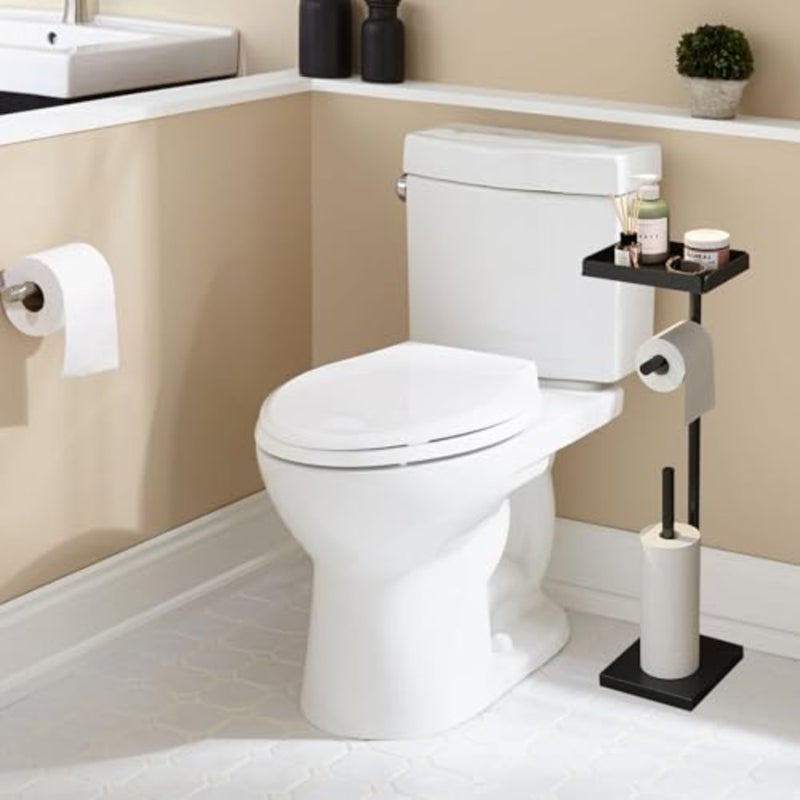 Toilet Paper Holder, Free Standing Toilet Roll Holder for 3-4 Rolls with Heavy Base, Tissue Paper Roll Dispenser Storage with Tray for Bathroom - Image 3