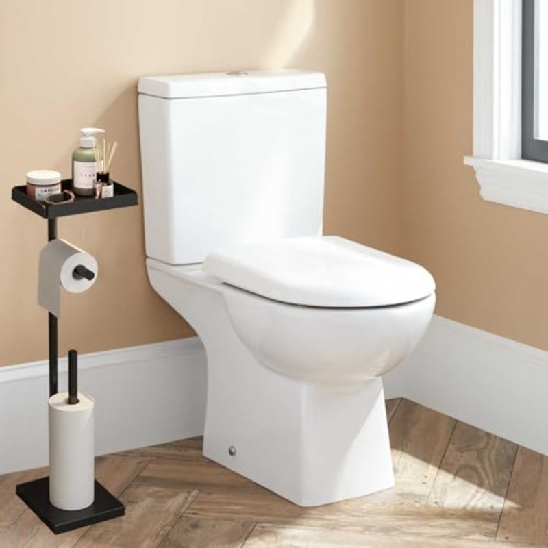 Toilet Paper Holder, Free Standing Toilet Roll Holder for 3-4 Rolls with Heavy Base, Tissue Paper Roll Dispenser Storage with Tray for Bathroom - Image 5