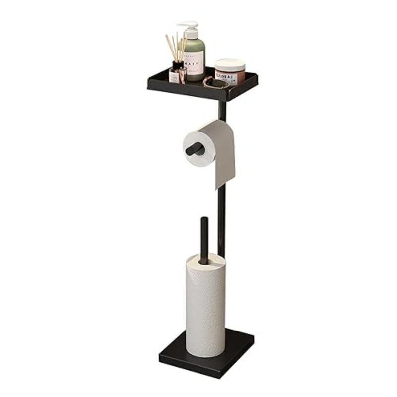 Toilet Paper Holder, Free Standing Toilet Roll Holder for 3-4 Rolls with Heavy Base, Tissue Paper Roll Dispenser Storage with Tray for Bathroom - Image 1