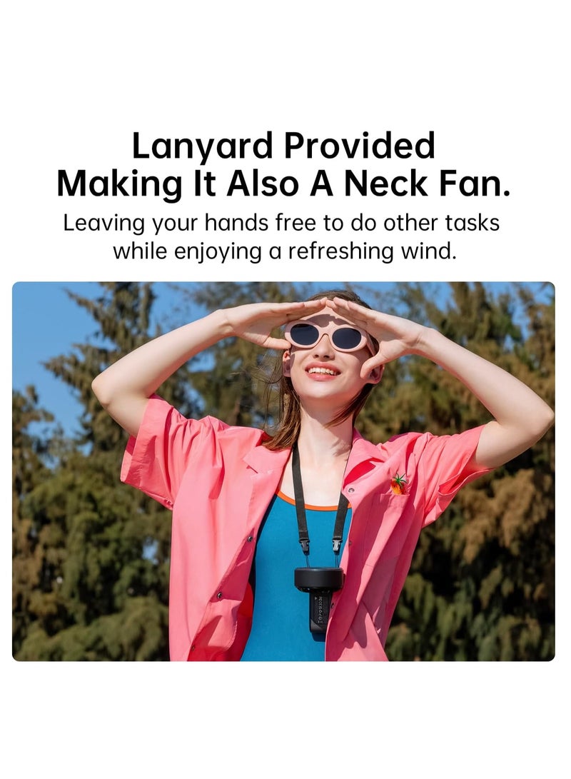 مروحة محمولة صغيرة، مروحة قوية محمولة لعام 2024 مع شاشة LED، مروحة يدوية صغيرة 3 في 1، مروحة محمولة قابلة لإعادة الشحن، بحجم 150 درجة مئوية، 5 سرعات، حبل للعنق، مروحة شخصية هادئة، سوداء - Image 4