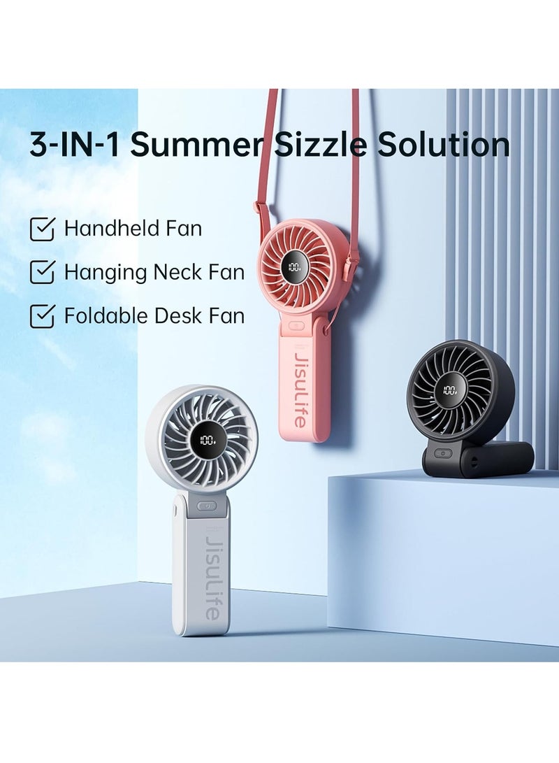 مروحة محمولة صغيرة، مروحة قوية محمولة لعام 2024 مع شاشة LED، مروحة يدوية صغيرة 3 في 1، مروحة محمولة قابلة لإعادة الشحن، بحجم 150 درجة مئوية، 5 سرعات، حبل للعنق، مروحة شخصية هادئة، سوداء - Image 5