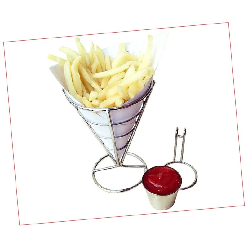 Stainless Steel French Fry Cone Holder With Sauce Dippers For Buffet Party Food Display - Image 5