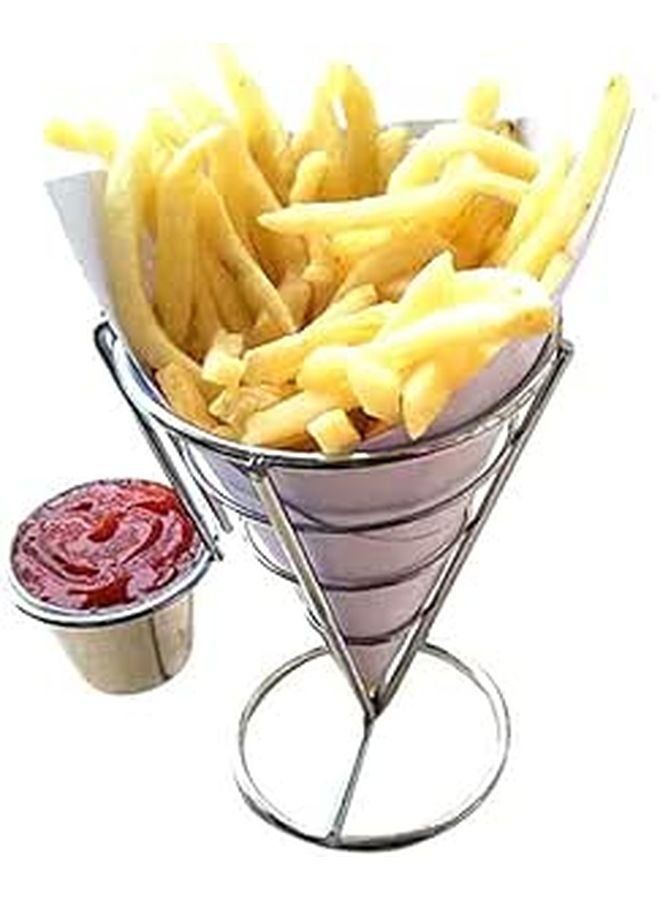 Stainless Steel French Fry Cone Holder With Sauce Dippers For Buffet Party Food Display - Image 1