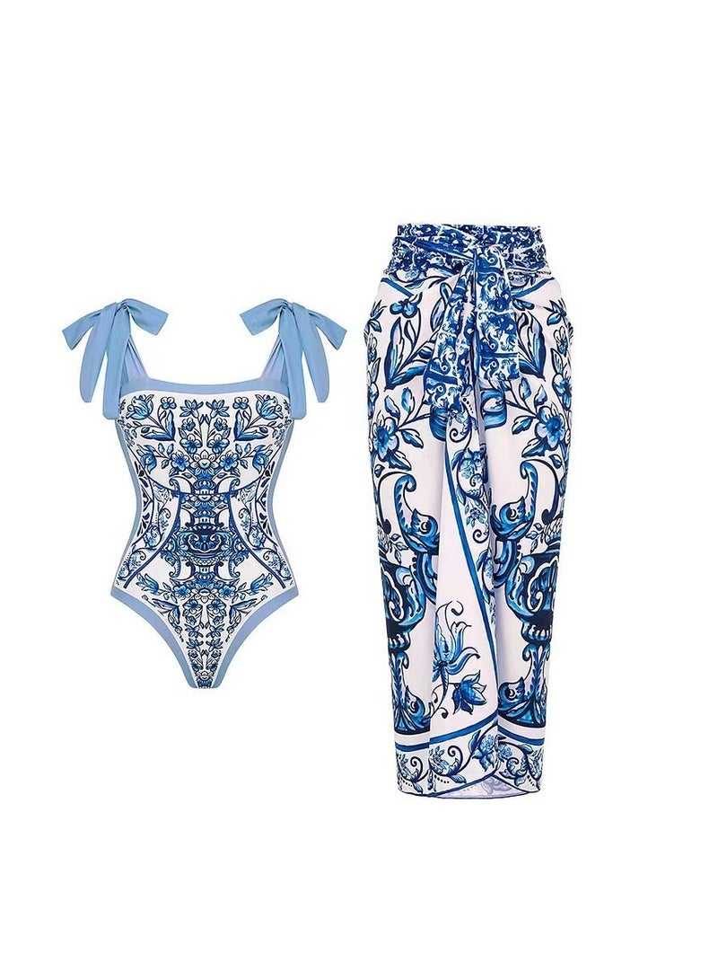 Y&D 2 Piece Swimsuits for Women High Waisted Bikini Sets Retro Swimsuit with Cover up Beach Wrap Skirt - Image 1