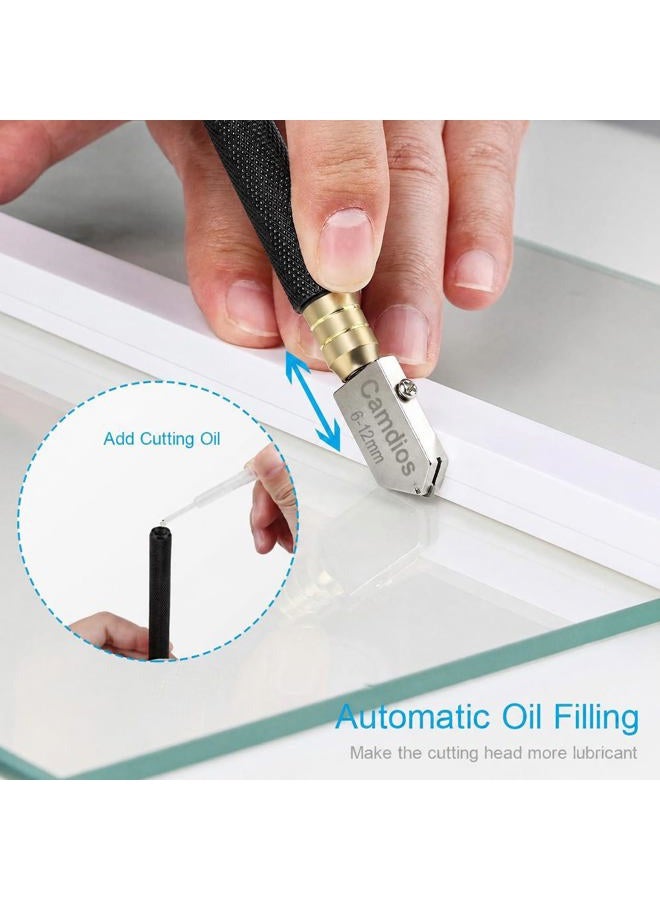 Camdios Glass Cutter 2mm-20mm, Upgrade Glass Cutter Tool, Pencil Style Oil Feed Carbide Tip for Glass Cutting/Tiles/Mirror/Mosaic. - Image 3