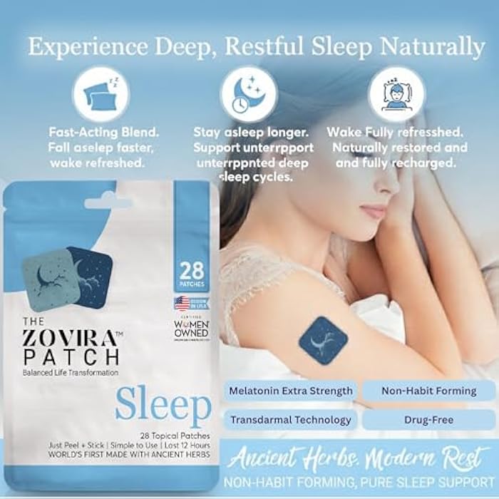 Zovira Sleep Patches for Adults — Extra Strength Melatonin & Magnesium Patch — Time-Release Sleep Aid Stickers — Non-Habit Forming, Hypoallergenic — 28 Transdermal Patches for Deep Rest & Relaxation - Image 2