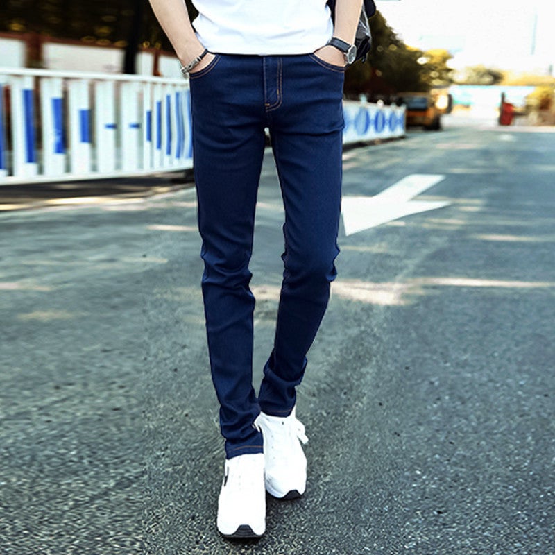 جينز رجال أزرق فاتح مزخرف بالثلوج للشباب، بنطلون ضيق أسود نحيف بأسلوب كوري، بنطلونات طويلة للأولاد - Image 4