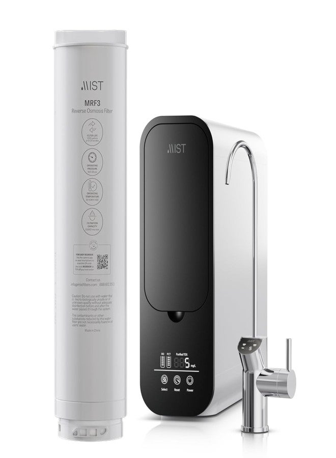 مست فلتر بديل Mist-MRF3 لمرشح مياه التناضح العكسي، ترشيح مياه تحت الحوض، نظام تناضح عكسي بدون خزان، 2:1 نقي للتصريف يقلل المواد الصلبة الذائبة، 600 جالون في اليوم، شاشة عرض ذكية، معتمد من IAPMO - Image 1