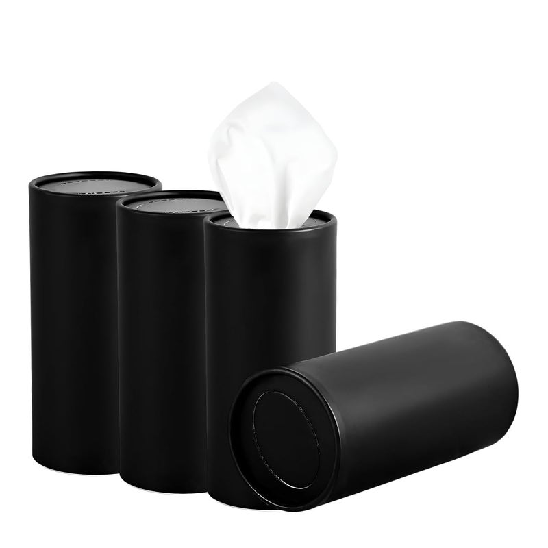 DXNQ 4 PCS Car Tissues Holder, Car Cup Holder Refillable Travel Tissues Tube with Facial Tissues, Portable Cylinder Round Tissue Boxes Container Decor for Car Office Home (Black) - Image 1