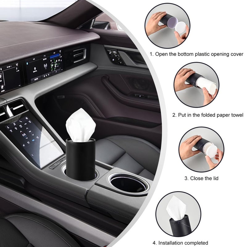 DXNQ 4 PCS Car Tissues Holder, Car Cup Holder Refillable Travel Tissues Tube with Facial Tissues, Portable Cylinder Round Tissue Boxes Container Decor for Car Office Home (Black) - Image 5