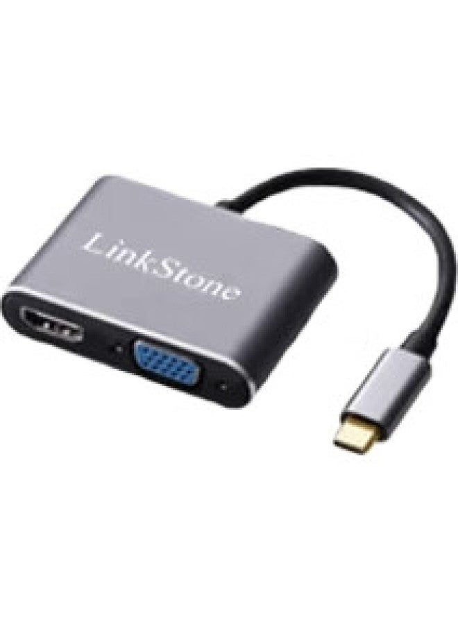 Linkstone Type-C Expansion Dock, Usb-C To Hdmi/Vga Converter, 4K, For Apple Computers Macbook, Expands Ipad/Iphone 15, Connects To Huawei Tablets And Tvs, Adapter - Image 1