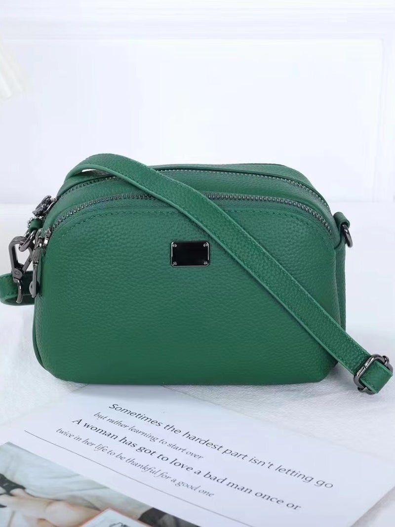 Genuine Leather Camera Bag Soft Cowhide Messenger Bag Double Zipper Shoulder Bag Fashion Small Square Bag All-Match Small Bag - Image 4
