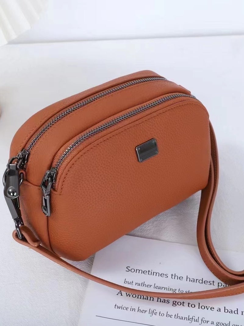 Genuine Leather Camera Bag Soft Cowhide Messenger Bag Double Zipper Shoulder Bag Fashion Small Square Bag All-Match Small Bag - Image 5