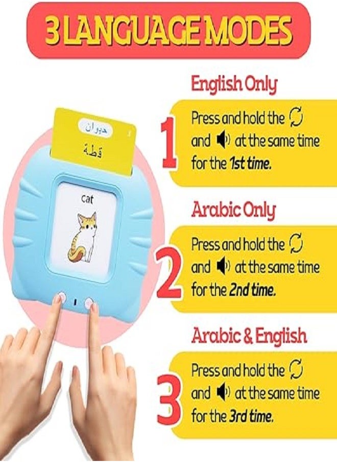 Generic - Arabic and English Speaking Flash Cards with 112 Sight Words for 2 3 4 5 6 Years Old Children, Learn Arabic and English Language for Kids, Bilingual Flashcard Games for Early Learning (Blue) - Image 1