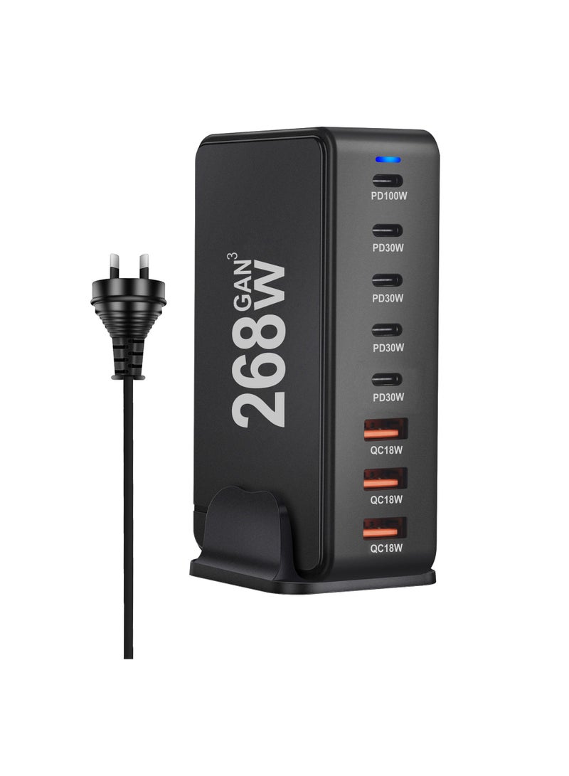 AROAQ 268W Gan USB Type C Fast Charger, Multiple Use 8 Ports PD QC4.0 Laptop Charger, Safe And Durable Desktop Charger Compatible for Macbook Pro/Air/Ipad Pro/Iphone, (268W Australian regulations, Black) - Image 1