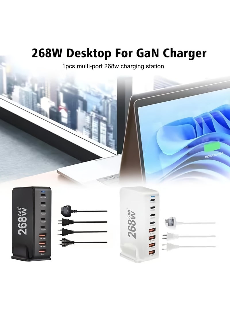 AROAQ 268W Gan USB Type C Fast Charger, Multiple Use 8 Ports PD QC4.0 Laptop Charger, Safe And Durable Desktop Charger Compatible for Macbook Pro/Air/Ipad Pro/Iphone, (268W Australian regulations, Black) - Image 2