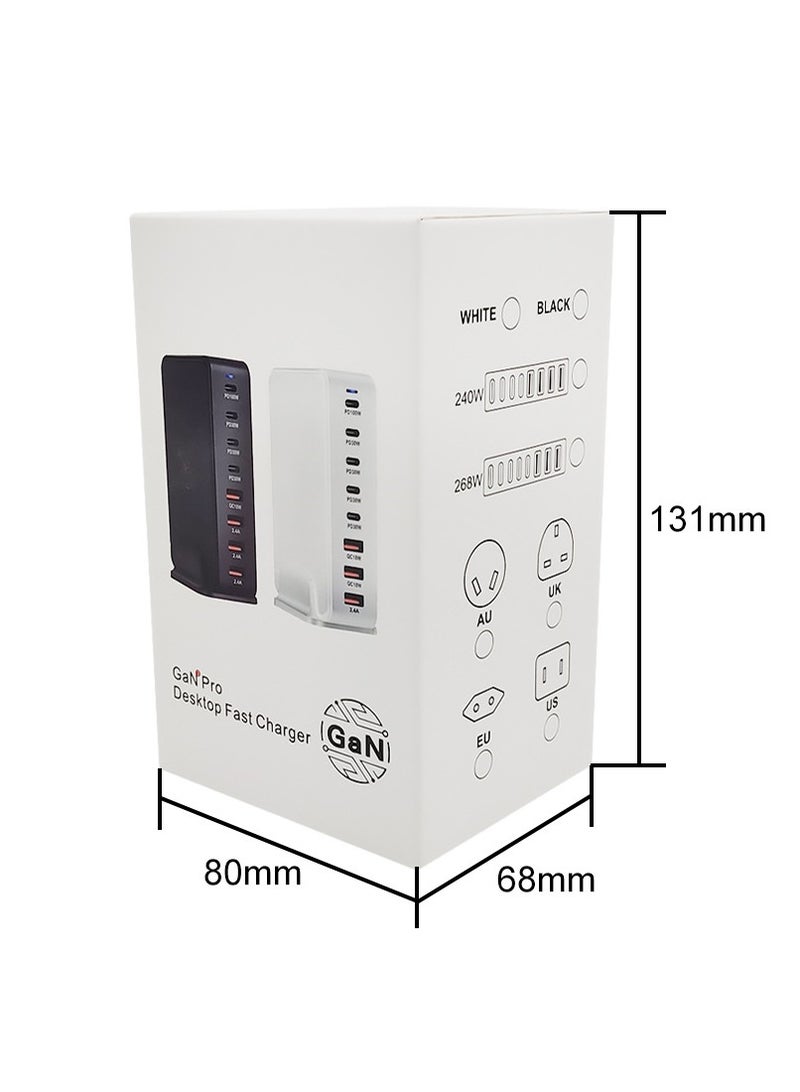 AROAQ 268W Gan USB Type C Fast Charger, Multiple Use 8 Ports PD QC4.0 Laptop Charger, Safe And Durable Desktop Charger Compatible for Macbook Pro/Air/Ipad Pro/Iphone, (268W Australian regulations, Black) - Image 4