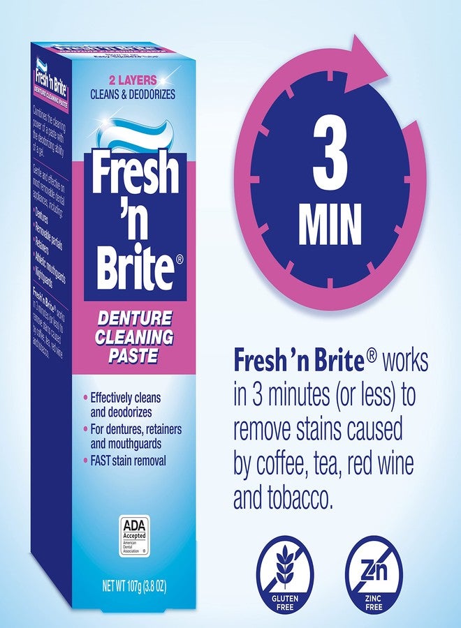 ستيم-يو-دينت معجون تنظيف أطقم الأسنان Fresh 'n Brite، مناسب لأطقم الأسنان الكاملة، وأطقم الأسنان الجزئية المتحركة، وأجهزة تقويم الأسنان، وواقيات الفم، وواقيات الأسنان الليلية، يزيل البقع بسرعة، عبوة من 3 أنابيب، كل أنبوب 3.8 أونصة. - Image 4