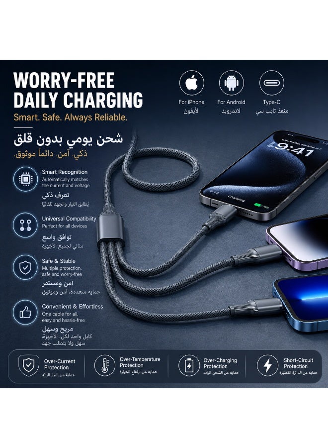 ي 1 بقوة 100 واط، سلك متين مضفر بالنايلون لأجهزة آيفون/آيباد/أندرويد، معتمومصنع معتمد من Cكابل شحن سريع عالمي 3 - Image 2