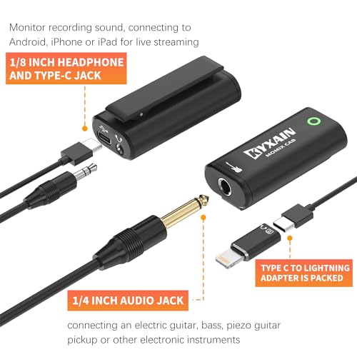 KYXAIN Guitar Audio Interface Pocket Internal Recording Sound Card with Type-C & Lightning for Live Streaming by iPad, iPhone, Android, PC Plug and Laptop Plug & Play - Image 3