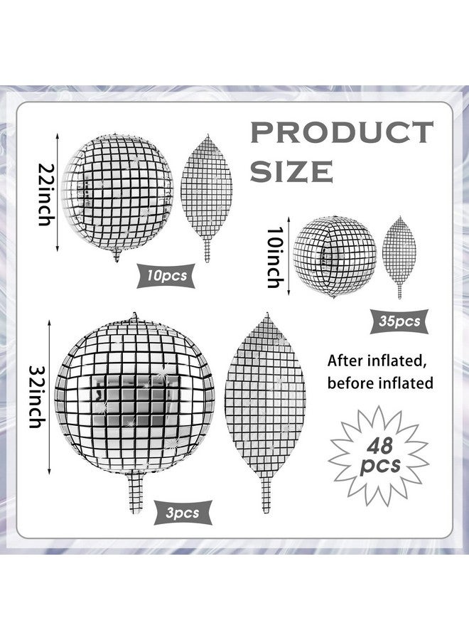 Lewtemi Lewtemi 48 Pcs 70s Disco Theme Party Supplies Disco Ball Balloons 32 Inch 22 Inch 10 Inch for Cowgirl Party Bachelorette Decorations Silver Graduation Decorations Class of 2025  - Image 2